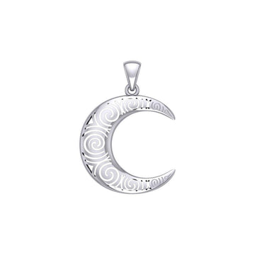 Spiral Crescent Moon Silver Pendant TPD5477 - Jewelry